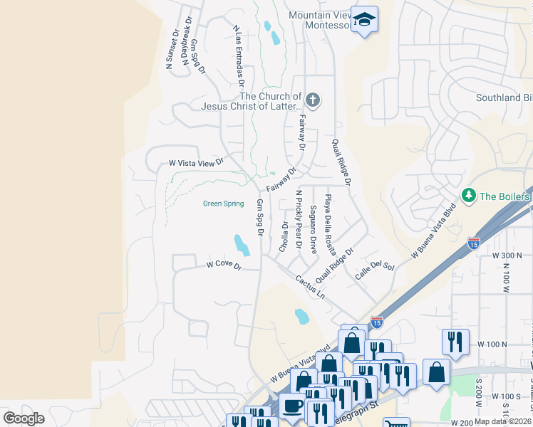 map of restaurants, bars, coffee shops, grocery stores, and more near 356 North Cactus Lane in Washington
