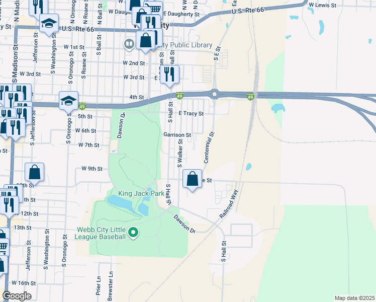map of restaurants, bars, coffee shops, grocery stores, and more near 420 Garrison Street in Webb City