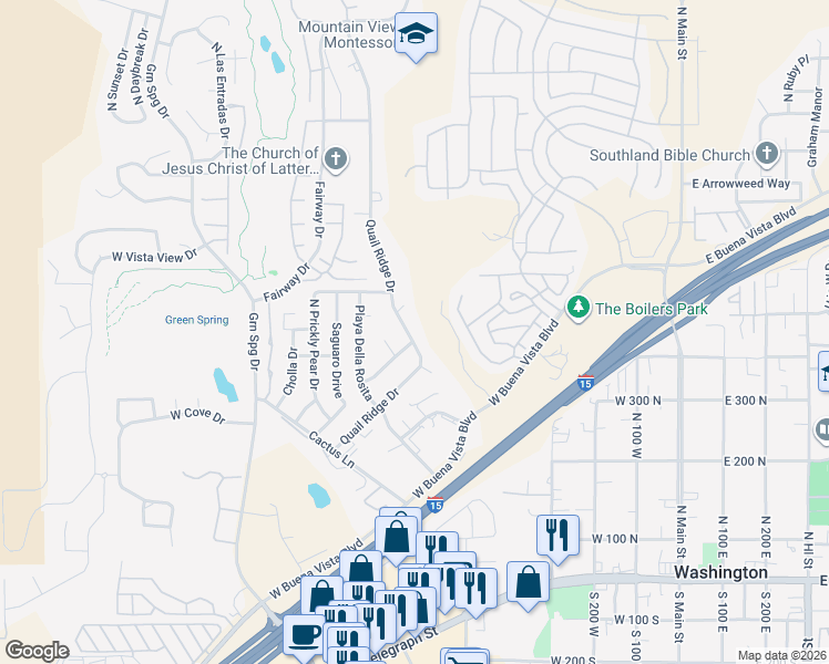 map of restaurants, bars, coffee shops, grocery stores, and more near 482 North Quail Ridge Circle in Washington