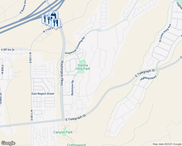 map of restaurants, bars, coffee shops, grocery stores, and more near 480 North Sage Crest Circle in Washington
