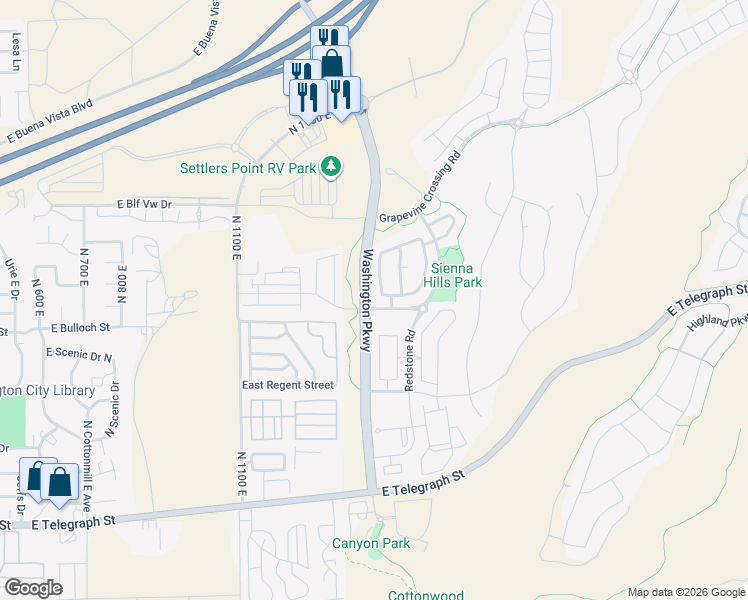map of restaurants, bars, coffee shops, grocery stores, and more near 519 La Ruta Drive in Washington