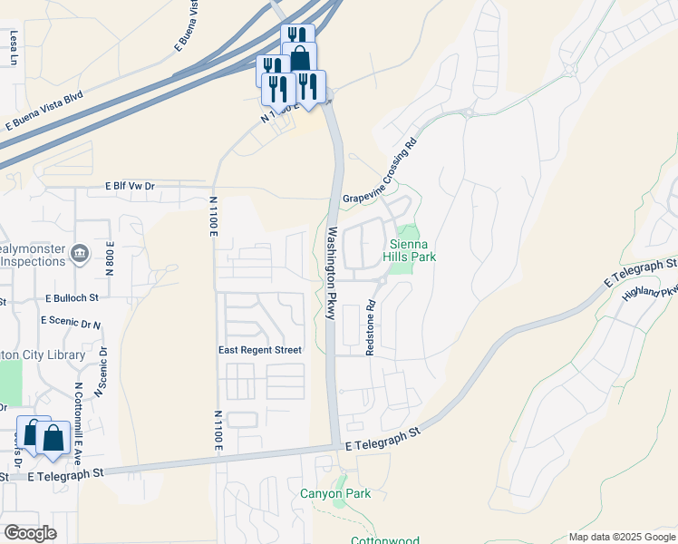 map of restaurants, bars, coffee shops, grocery stores, and more near 485 La Ruta Drive in Washington