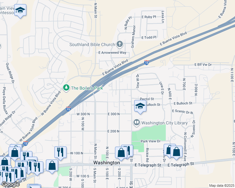 map of restaurants, bars, coffee shops, grocery stores, and more near 501 North 200 East in Washington