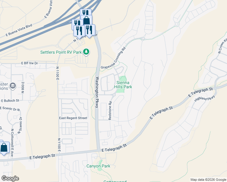 map of restaurants, bars, coffee shops, grocery stores, and more near 1602 Sugar Plumb Lane in Washington