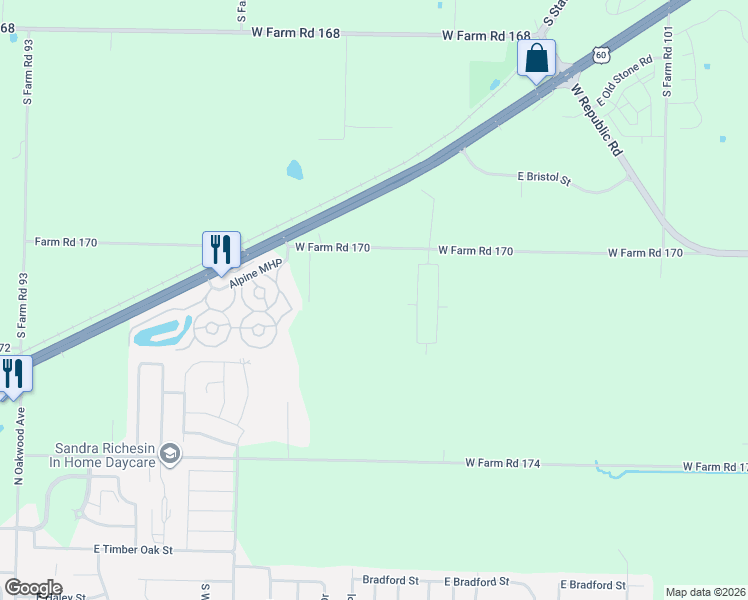 map of restaurants, bars, coffee shops, grocery stores, and more near 7320 West Farm Road 170 in Republic