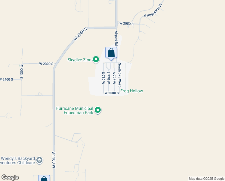 map of restaurants, bars, coffee shops, grocery stores, and more near 2473 South 725 West in Hurricane