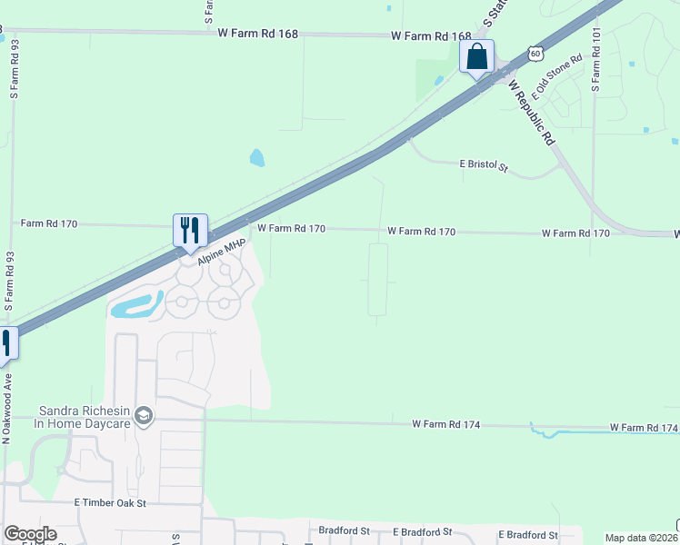 map of restaurants, bars, coffee shops, grocery stores, and more near 1413 North Vintage Avenue in Republic