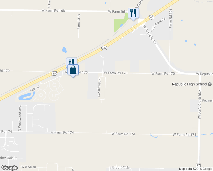 map of restaurants, bars, coffee shops, grocery stores, and more near 1428 North Opportunity Avenue in Republic