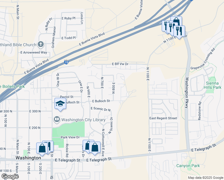 map of restaurants, bars, coffee shops, grocery stores, and more near 485 North 800 East in Washington