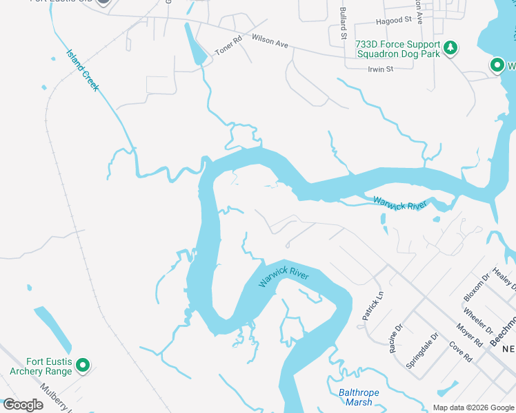 map of restaurants, bars, coffee shops, grocery stores, and more near 1358 Moyer Road in Newport News