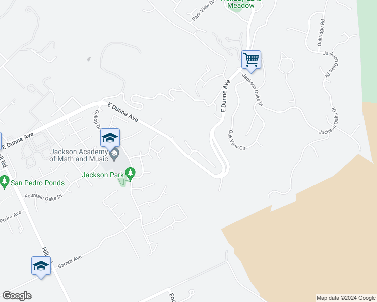 map of restaurants, bars, coffee shops, grocery stores, and more near 16590 Rustling Oak Court in Morgan Hill