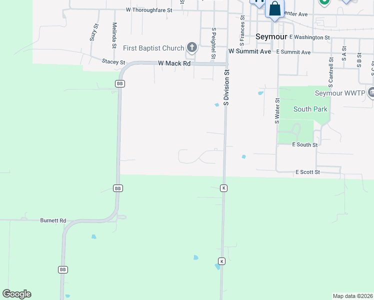 map of restaurants, bars, coffee shops, grocery stores, and more near 598 West Ventura Drive in Seymour