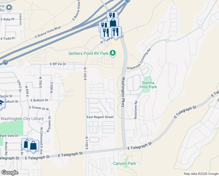 map of restaurants, bars, coffee shops, grocery stores, and more near West Grande Circle in Washington