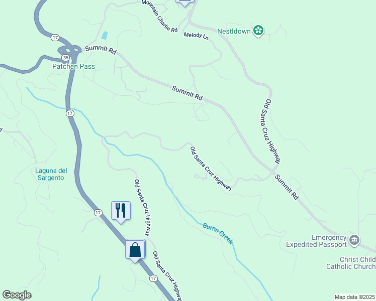 map of restaurants, bars, coffee shops, grocery stores, and more near 23020 Old Santa Cruz Highway in Los Gatos