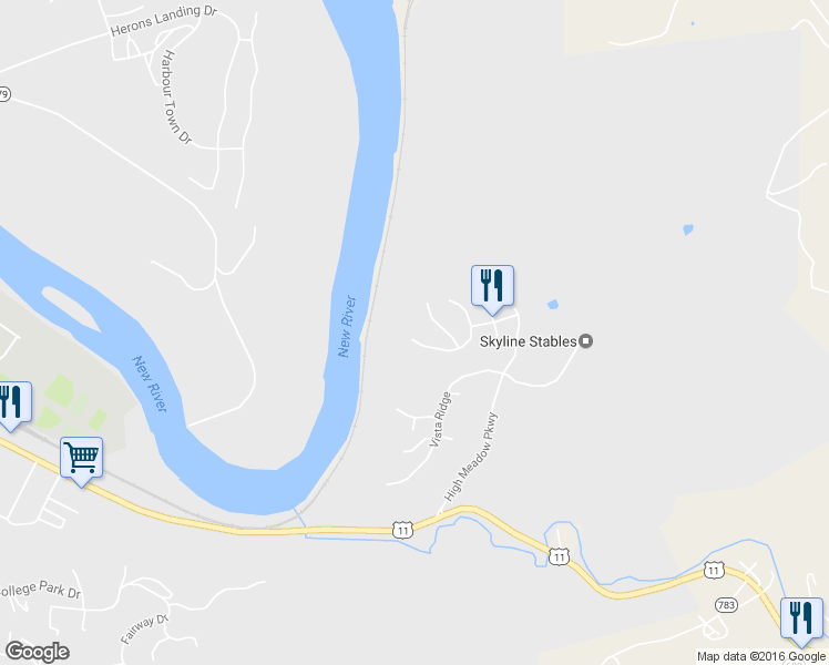 map of restaurants, bars, coffee shops, grocery stores, and more near 516 Meadow Ridge in Radford