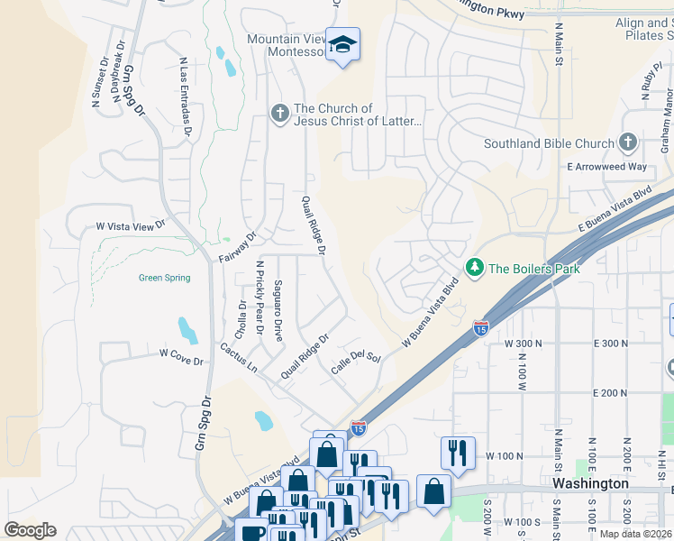 map of restaurants, bars, coffee shops, grocery stores, and more near 520 Quail Ridge Drive in Washington