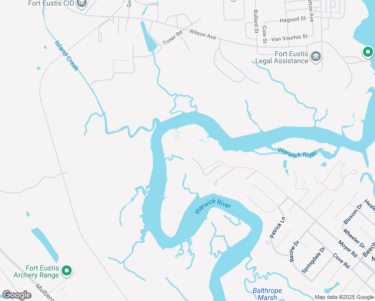 map of restaurants, bars, coffee shops, grocery stores, and more near 1360 Moyer Road in Newport News