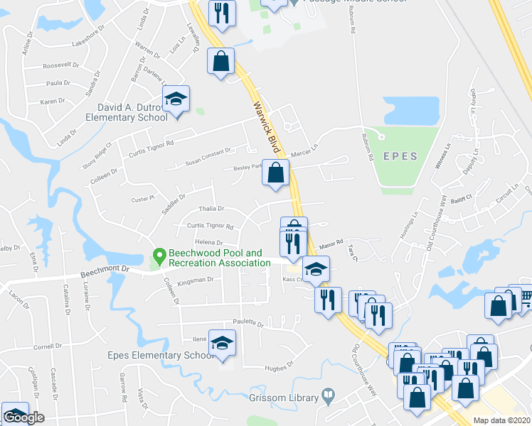 map of restaurants, bars, coffee shops, grocery stores, and more near 356 Georgetown Loop in Newport News