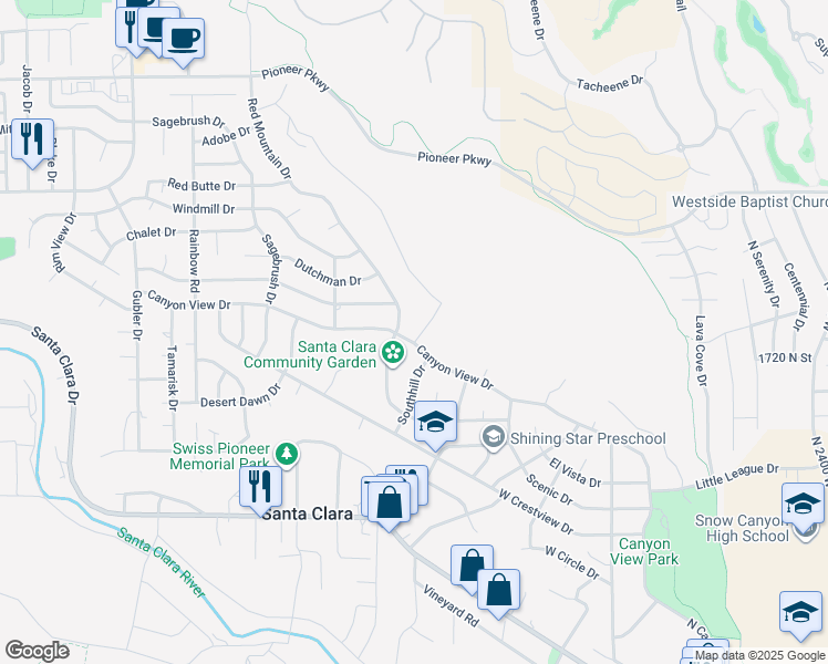 map of restaurants, bars, coffee shops, grocery stores, and more near 1785 Tamarack Trail in Santa Clara