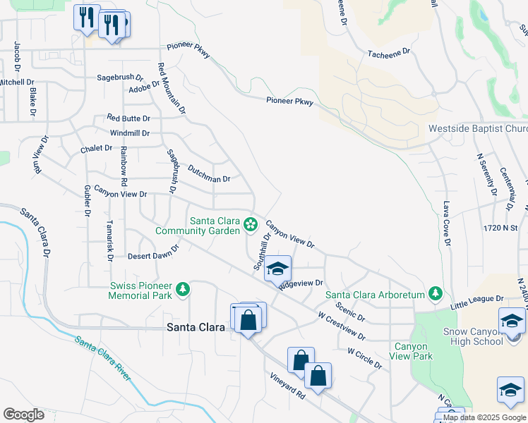 map of restaurants, bars, coffee shops, grocery stores, and more near 1785 Tamarack Trail in Santa Clara
