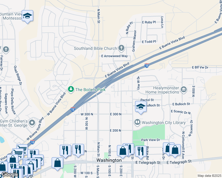 map of restaurants, bars, coffee shops, grocery stores, and more near 501 North 200 East in Washington