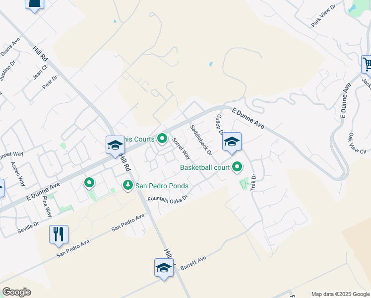 map of restaurants, bars, coffee shops, grocery stores, and more near 16822 Sorrel Way in Morgan Hill