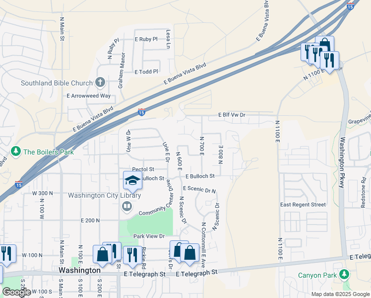 map of restaurants, bars, coffee shops, grocery stores, and more near 610 East Springhill Drive in Washington
