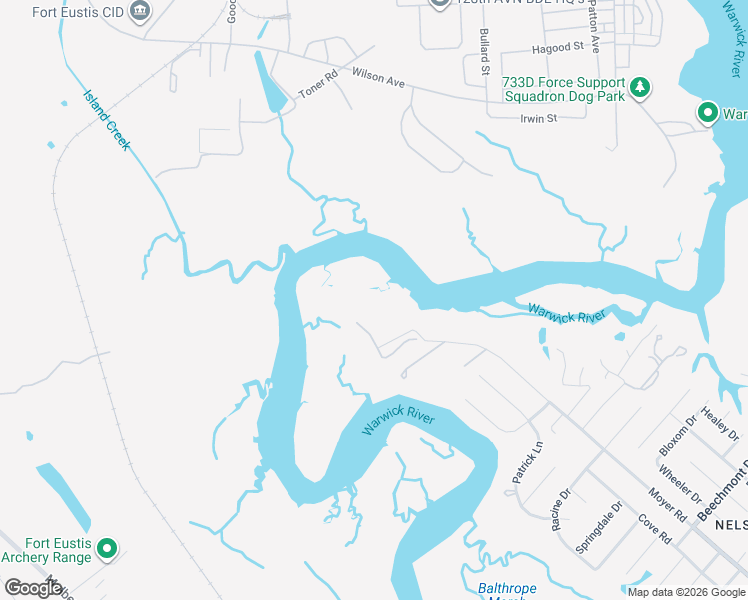 map of restaurants, bars, coffee shops, grocery stores, and more near 1358 Moyer Road in Newport News