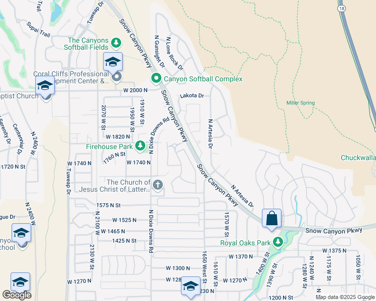 map of restaurants, bars, coffee shops, grocery stores, and more near 1795 Snow Canyon Parkway in St. George