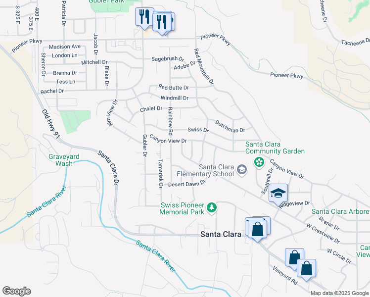 map of restaurants, bars, coffee shops, grocery stores, and more near 3174 Crestview Drive in Santa Clara