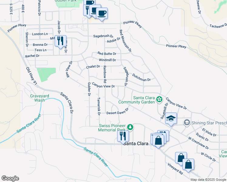 map of restaurants, bars, coffee shops, grocery stores, and more near 3174 Crestview Drive in Santa Clara