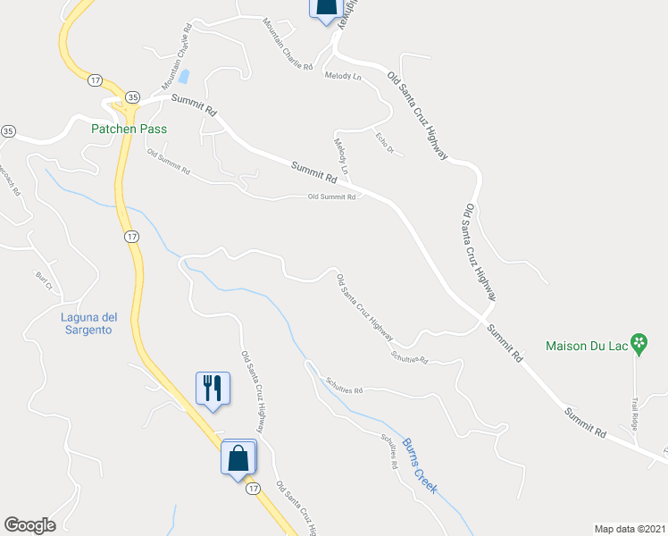 map of restaurants, bars, coffee shops, grocery stores, and more near 23020 Old Santa Cruz Highway in Los Gatos