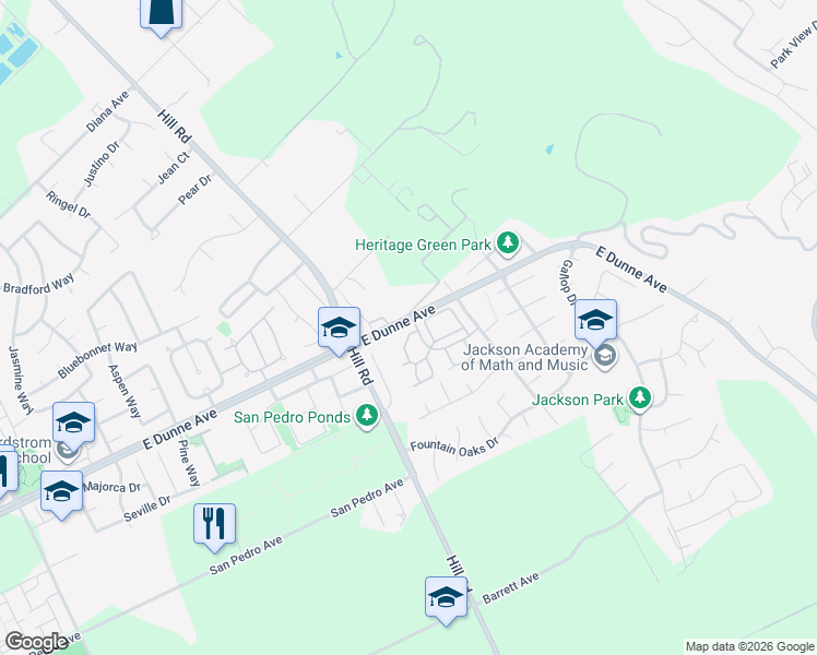 map of restaurants, bars, coffee shops, grocery stores, and more near 2101 Darnis Circle in Morgan Hill