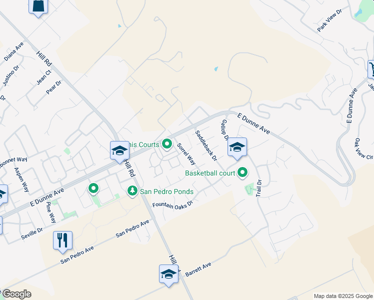 map of restaurants, bars, coffee shops, grocery stores, and more near 16902 Sorrel Way in Morgan Hill