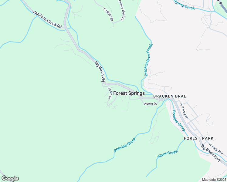 map of restaurants, bars, coffee shops, grocery stores, and more near 125 Ebony Way in Boulder Creek