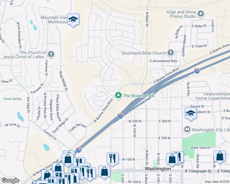 map of restaurants, bars, coffee shops, grocery stores, and more near 290 West Buena Vista Boulevard in Washington
