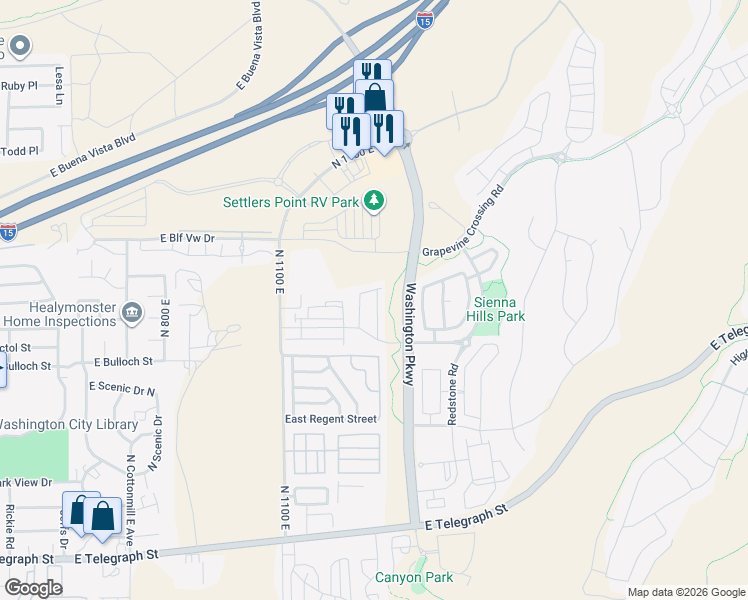 map of restaurants, bars, coffee shops, grocery stores, and more near 553 Ventura Lane in Washington