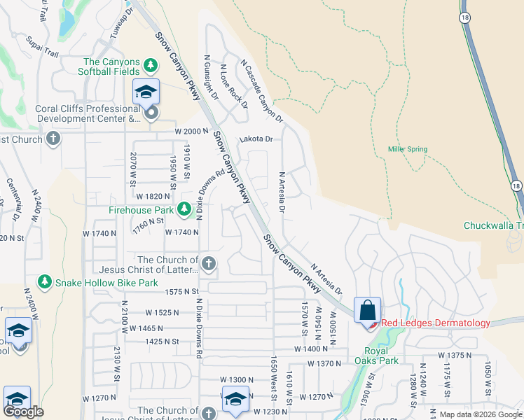 map of restaurants, bars, coffee shops, grocery stores, and more near 1795 Snow Canyon Parkway in St. George