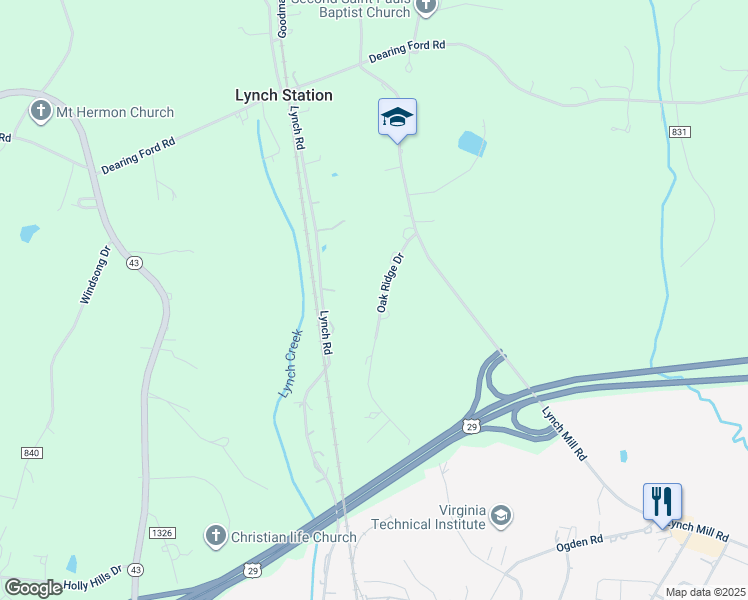 map of restaurants, bars, coffee shops, grocery stores, and more near 187 Oak Ridge Drive in Altavista