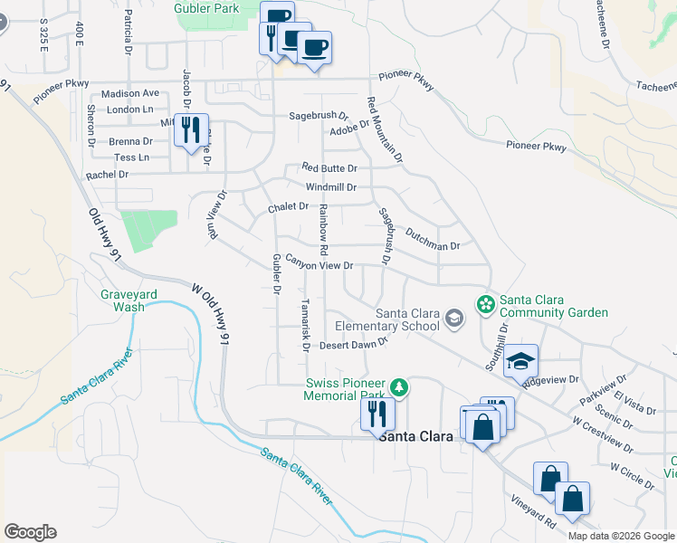 map of restaurants, bars, coffee shops, grocery stores, and more near 3167 Canyon View Drive in Santa Clara