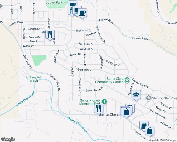 map of restaurants, bars, coffee shops, grocery stores, and more near 3167 Canyon View Drive in Santa Clara
