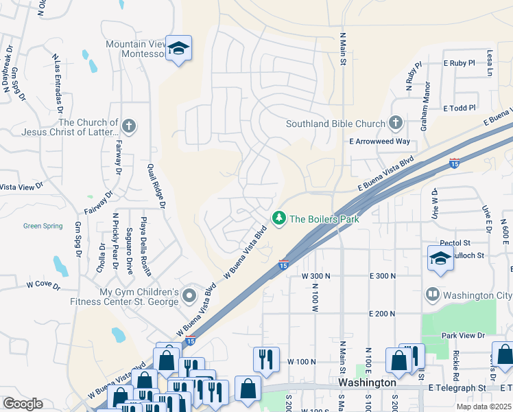 map of restaurants, bars, coffee shops, grocery stores, and more near 290 West Buena Vista Boulevard in Washington