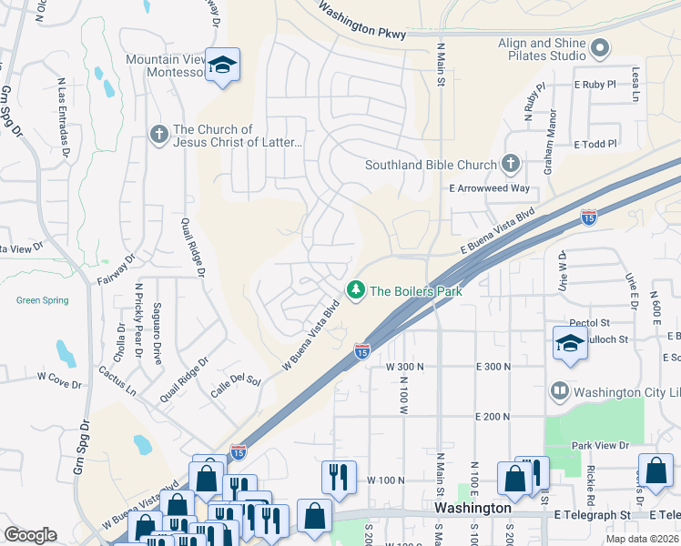 map of restaurants, bars, coffee shops, grocery stores, and more near 290 West Buena Vista Boulevard in Washington