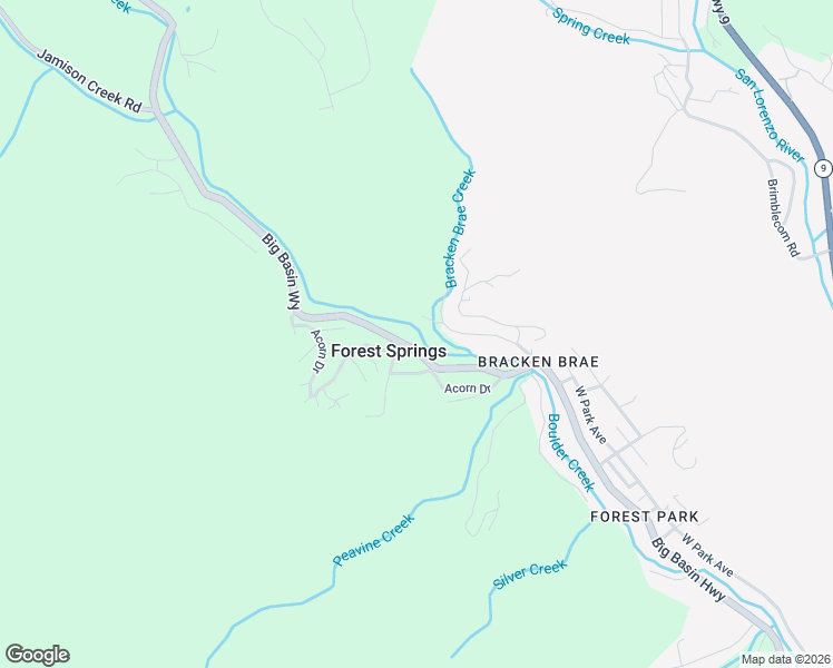 map of restaurants, bars, coffee shops, grocery stores, and more near 15194 Big Basin Way in Boulder Creek