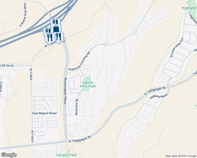 map of restaurants, bars, coffee shops, grocery stores, and more near 596 North Sage Crest Circle in Washington