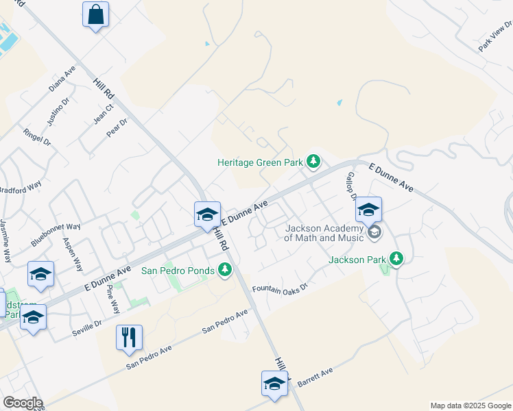 map of restaurants, bars, coffee shops, grocery stores, and more near 191 East Dunne Avenue in Morgan Hill