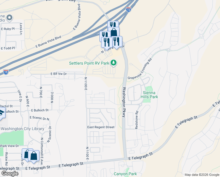 map of restaurants, bars, coffee shops, grocery stores, and more near 1383 Vista Roja Place in Washington