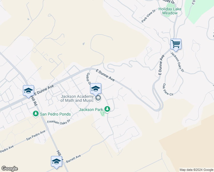 map of restaurants, bars, coffee shops, grocery stores, and more near 2805 Fountain Oaks Drive in Morgan Hill