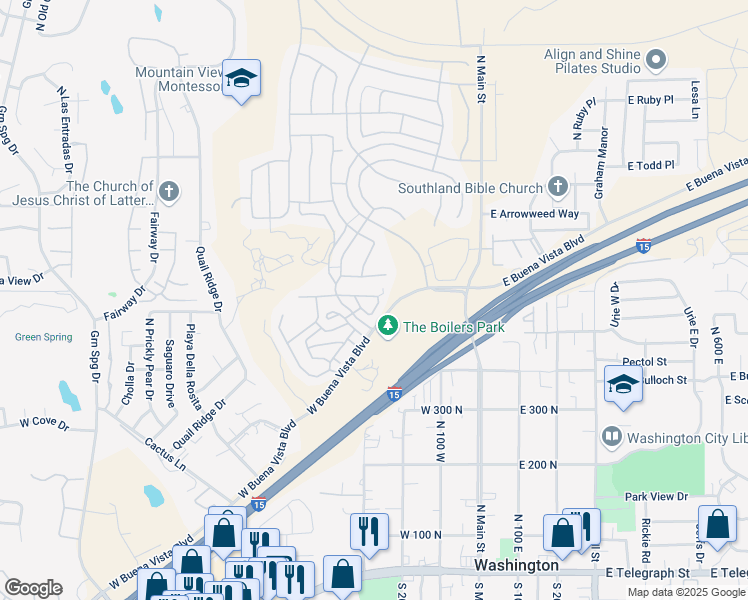 map of restaurants, bars, coffee shops, grocery stores, and more near 290 West Buena Vista Boulevard in Washington