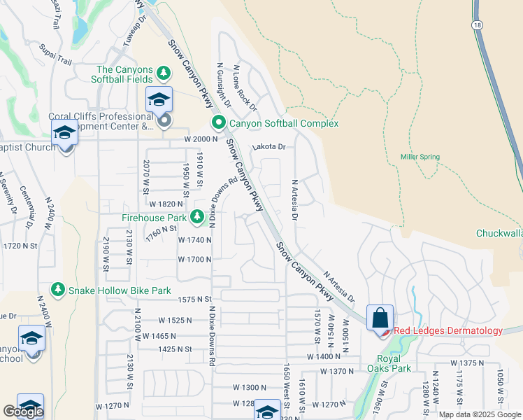 map of restaurants, bars, coffee shops, grocery stores, and more near 1795 N Snow Canyon Pkwy in St George